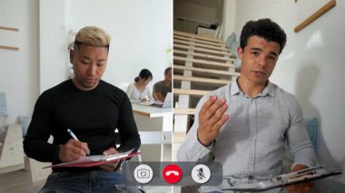 İki kişi, bir projeyle ilgili çevrimiçi grup tartışmasına katılıyor.