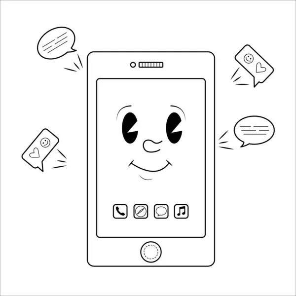 Çocuklar için siyah beyaz telefon ikonu boyama kitabı. Beyaz arkaplanda düz resimleme EPS10.