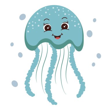 Çizgi filmlerdeki denizanaları. Okyanus hayvanları. Egzotik sualtı canlıları.