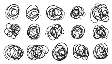 Karmaşık soyut karalamalar. El çizimi stres çizgisi. Depresyon sembolleri. Düz biçim.