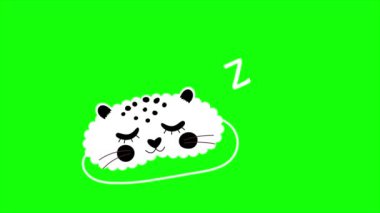 Tatlı siyah beyaz uyku maskesinin animasyonu. Zzz yeşil arka planda uyur. Göz maskesi gecesi aksesuarları seyahat ederken dinlenir. Dünya Uyku Günü