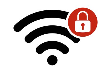 Wi-Fi bağlantısı şifre korumalı. Wi-Fi sembolü ve kilit simgesi. Kablosuz internet sinyali kilitlendi. Wi-Fi sinyal hatası. Wi-Fi arızası simgesi. Kablosuz internet sinyali kesildi.