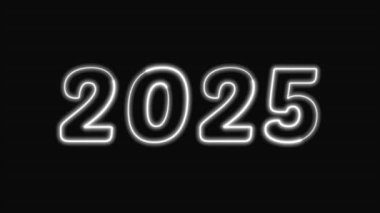 2025 mutlu yıllar 2025. Neon ışıklı sayılar 2025, beyaz neon ışıklı yeni yıl tasarımı.