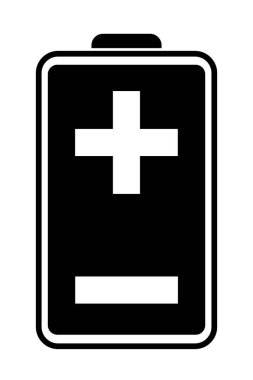 Batarya şarj vektör simgesi. Şarj seviyesi göstergesi. Siyah beyaz çizim. Tam şarj