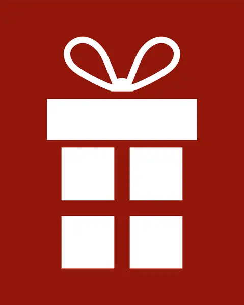 Hediye kutusu simgesi. Noel ve yeni yıl. Kırmızı arkaplanda basit bir beyaz simge