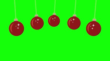 5 kırmızı ve 5 altın asılı Noel ağacı topları. Sallanan Noel ağacı toplarının animasyonu.
