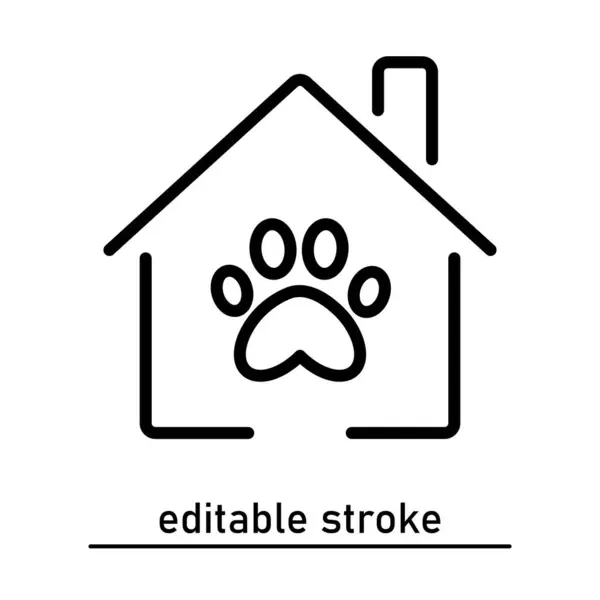 Minimalist tarzda evcil pençe izi olan ev simgesi. Evcil bir hayvan için ev. Düzenlenebilir Vuruş