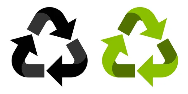 Geri dönüşüm. Simgeleri geri dönüştür. Okları geri dönüştürüyorum. Geri dönüşüm sembolü. Paketleme ve geri dönüşüm için yeşil ve siyah simgeler. Ekoloji, çevre dostu, çevre yönetim sembolleri.