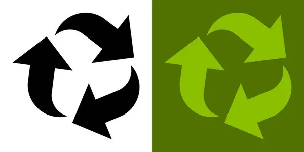 Geri dönüşüm. Simgeleri geri dönüştür. 3 yeşil ok geri dönüşüm sembolü. Paketleme ve geri dönüşüm için yeşil ve siyah simgeler. Ekoloji, çevre dostu.