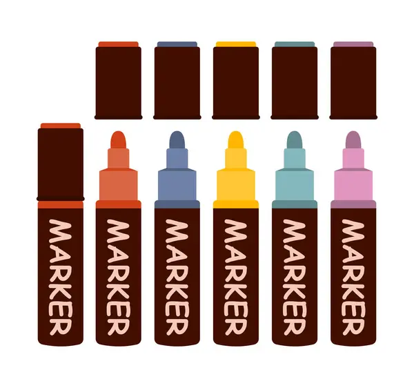 Renkli kalemler ayarlandı. Çocuklar ve sanatçı kalemleri. Çocuklar canlı boya aletleri, çeşitli renk paletleri. Ofis ışıkları tasarım elementleri. Okula geri dön.