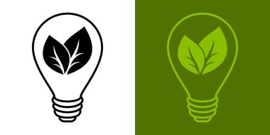 Yeşil yapraklı elektrik ampulü. Enerji tasarrufu sembolü. Yeşil enerji ve çevre dostu kaynak logosu. Dünya Çevre Günü. Yeşil yapraklı enerji simgesi