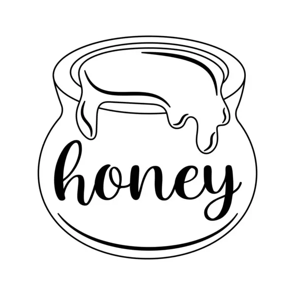 Bal kavanozu. Bal damlatan bal küpü. Siyah beyaz taslak. Tatlı ve doğal yemek çizimi. Arıcılık ve çevre dostu yaşam tarzı için geleneksel organik ürün.