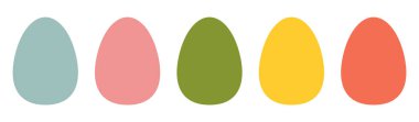 Colorful Easter eggs in pastel shades. Minimalist holiday design with simple egg shapes. Spring celebration and festive decoration concept. clipart