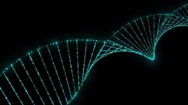 Gelecekçi DNA Strand Animasyonu. Soyut Parçacık Efektleri, Bilimi Temsil Etme, Biyoteknoloji İnovasyonu ile Genetik Kodun Parlak Moleküler Yapısı