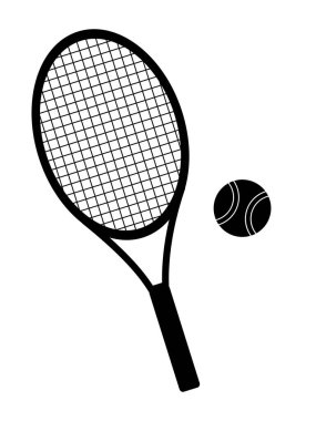 Siyah ve Beyaz Tenis Raketi ve Siluet Simgesi. Tenis, Antrenman, Turnuva, Maç, Rekabet, Spor, Rekabet, Rekabet, Rekabet ve Kulüp Kullanımı İçin Basit Spor Malzemeleri Sembolü