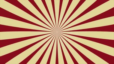Dinamik kırmızı ve sarı radyal güneş patlaması animasyonu, klasik ışınlar, hareket arkaplanı, soyut yıldız patlaması, kusursuz döngü, hipnotik etki, enerjik ışıltı, retro pop sanat, çizgi roman patlaması, hız çizgileri.