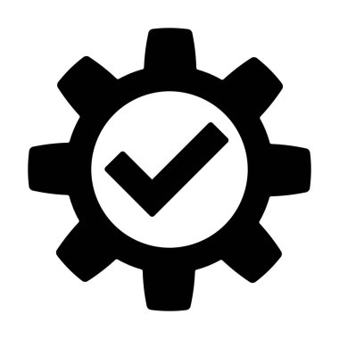 İşaretleme simgesi olan vites. Kalite kontrolü, ayarlar, sistem optimizasyonu, onay sembolü. Sanayi ve teknik doğrulama kavramı.