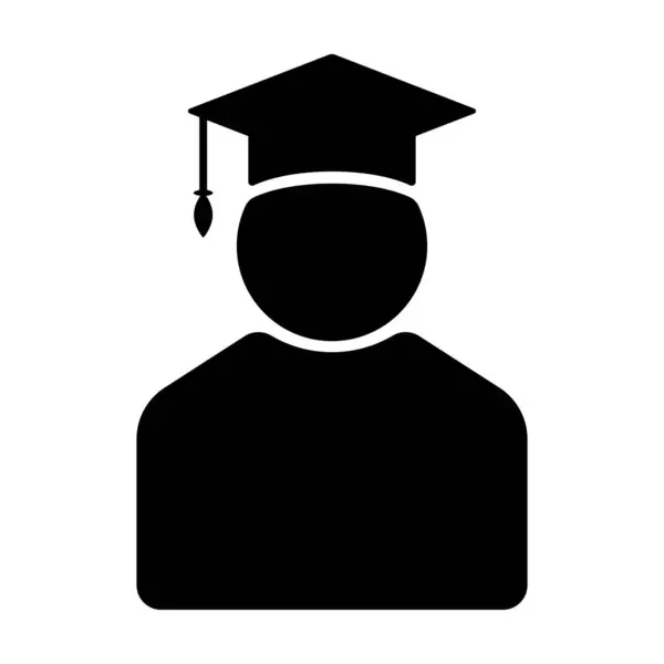 Mezuniyet öğrencisi ikonu. Havan topu şapkası takan birinin silueti. Eğitim, öğrenme, akademik başarı, üniversite ve başarıyı temsil eden siyah ve beyaz vektör illüstrasyonu.
