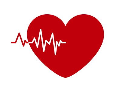 EKG 'si olan kalp. Kalp atışı, sağlık, yaşam ve acil durumu temsil eden tıbbi ve kardiyoloji sembolü. Hastane ve tedavi konseptleri için elektrokardiyogram nabzı olan minimal kırmızı kalp..