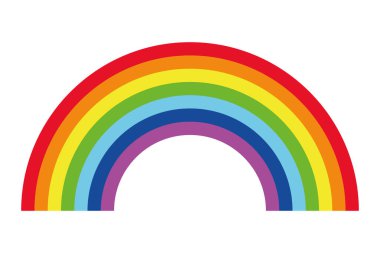 Parlak Gökkuşağı Yayı. Basit Renkli Gökkuşağı Eğrisi Çizimi. Çocuklar, Posterler, Kartlar, Kreş, Eğitim ve Yaratıcı Projeler İçin Minimalist Düz Tasarım