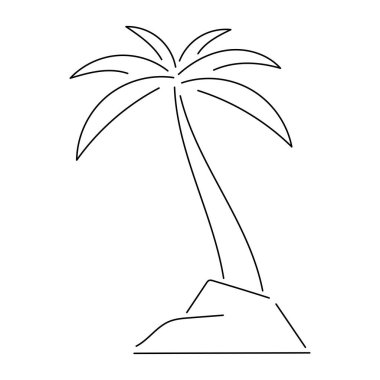 Palmiye ağacı çizgisi. Minimum tropikal plaj çizgisi. El çizimi basit bir tatil adası unsuru. Seyahat tasarımı, eko baskısı, doğa ikonu veya dekor kullanımı için yaz egzotik çizimi.