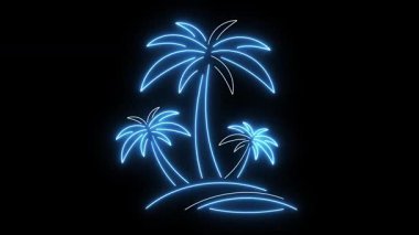 Neon Parlayan Palmiye Ağaçları Animasyonu. Retro Style 'da canlı ışıkları olan tropik bir ada. Summer Vibes için Döngü Videosu, Parti Geçmişi, Tatil Temaları veya Gece kulübü Dekorasyonu Konseptleri.