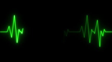 Parlak yeşil, kırmızı, mavi elektrokardiyogram animasyonu. Siyah arka planda fütüristik nabız dalgalanması. Sağlık, teknoloji ya da acil durumlar için döngü şeklinde tıbbi sinyal hareketi.