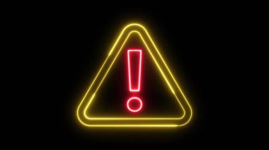 Sarı üçgen ve kırmızı ünlem işaretli neon ışıklı uyarı animasyonu. 4 renk seçimi. UI hatası, siber güvenlik, güvenlik uyarısı veya sistem uyarı arkaplanı için yanıp sönen uyarı sinyali.