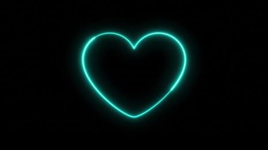 Siyah Arkaplanda Parlayan Cyan, mor, pembe, beyaz Neon Heart animasyonu. Sevgililer Günü için Modern Pulsing Line Heart Loop, Romantik Tasarım, Hareket Grafiklerinde Aşk Temaları ve UI Elementleri.