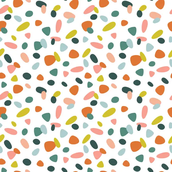 Renkli Organik Şekillere sahip kusursuz tropikal Terrazzo Deseni, Yaz Dekoru ve Tekstil Projeleri için Doğa 'dan esinlenilmiş Modern Egzotik Soyut Tasarım