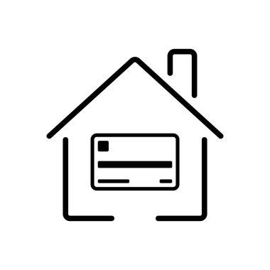 Kredi kartı simgesi olan ev. Ev Ödemeleri, Dijital İşlem, İpotek Ödeme Konsepti, Çevrimiçi Bankacılık, Mülkiyet Finans Hattı Resim Çizimi