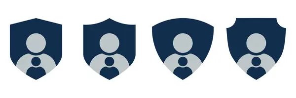 Aile Koruma İkonları. Ebeveyn ve Çocuk Silüetleri, Güvenlik, Güvenlik, Sağlık, Sigorta, Sosyal Hizmetler ve Koruma Hizmetleri Konsepti ile Düz Renk Kalkanı Sembolleri