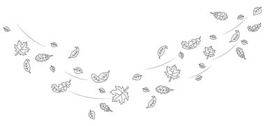 El Yazması Sonbahar Yaprakları Rüzgarda Esiyor. Düşen Yapraklar Sınırı 'nın taslağı. Mevsimlik Tasarımlar, Kutlama Kartları, Davetiyeler, Renkli Sayfalar ve Posterler için Dekoratif Doğa Arkaplanı.