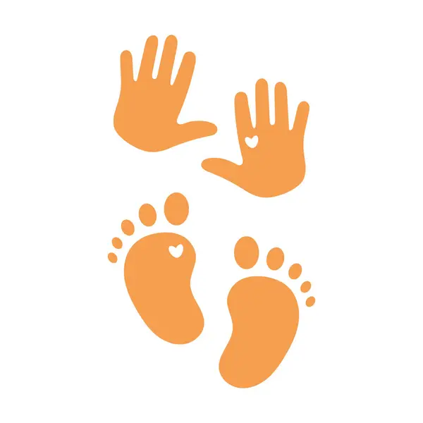 Bebek el izi ve ayak izi silueti izole edilmiş, bebek odası, çocuk bakımı, yeni doğan duyurusu, bebek partisi, aile ve ebeveynlik temaları için şirin el ve taban tasarımı.