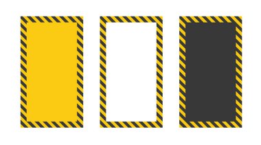 Uyarı çerçevesi siyah ve sarı çizgili. Endüstriyel güvenlik afiş şablonları, dikkat arka plan koleksiyonu, inşaat tehlike işaretleri, dikkat afişleri, tehlike çerçeveleri, vektör tasarımı
