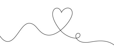 Kalp el çizildi. Minimalist kesintisiz kalp çizimi. Tek vuruşlu aşk sembolü. Evlilik, Sevgililer Günü, ilişki, sevgi ve çift kavramı için romantik özet