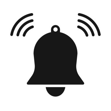 Bildirimli çan simgesi illüstrasyonu. Siyah zil sembolü. Uyarı, alarm, mesaj, uygulama arayüzü, web, sosyal medya, UI UX.