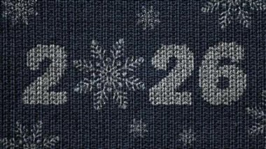 2026 'dan 2027' ye kadar olan animasyon yılı değişimi. Beş numara düşüyor ve altı numara 2026 yılına dönüşüyor. Sıcak kış tatili, Noel şenlikli animasyon tasarımı..