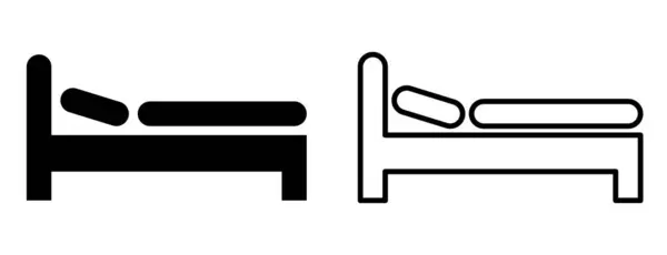Battaniyeli ve yastıklı siyah tek kişilik yatak ikonu. Düzenlenebilir felç. Yatak odası, otel, yurt, iç mekan, uyku, dinlenme, rahatlama ve konfor için basit modern mobilya sembolü.