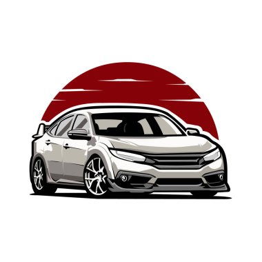 Premium JDM Japon Spor Araba Vektörü İllüstrasyonu İzole Edildi