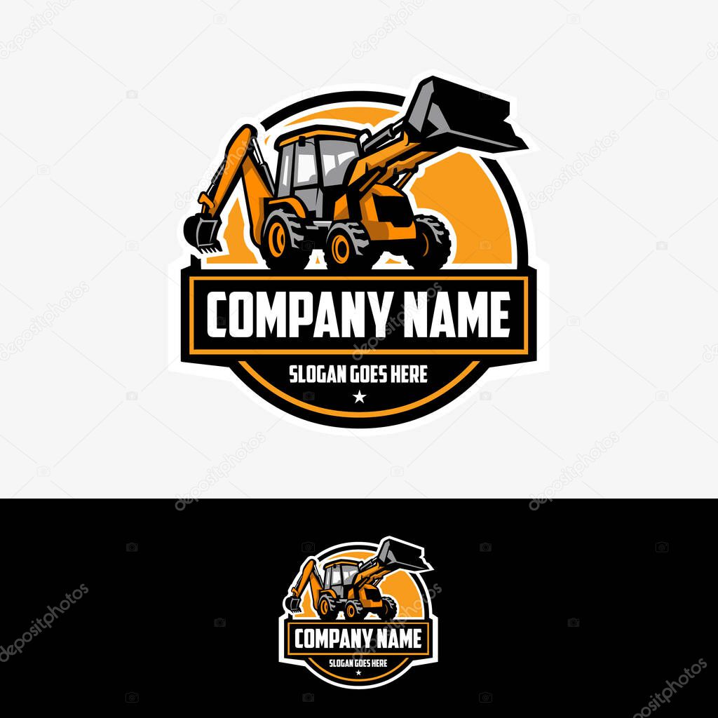 Back Hoe Loader Company Logo. Circle Emblem Badge Ready Made Logo. Best for Construction Related Company Logo