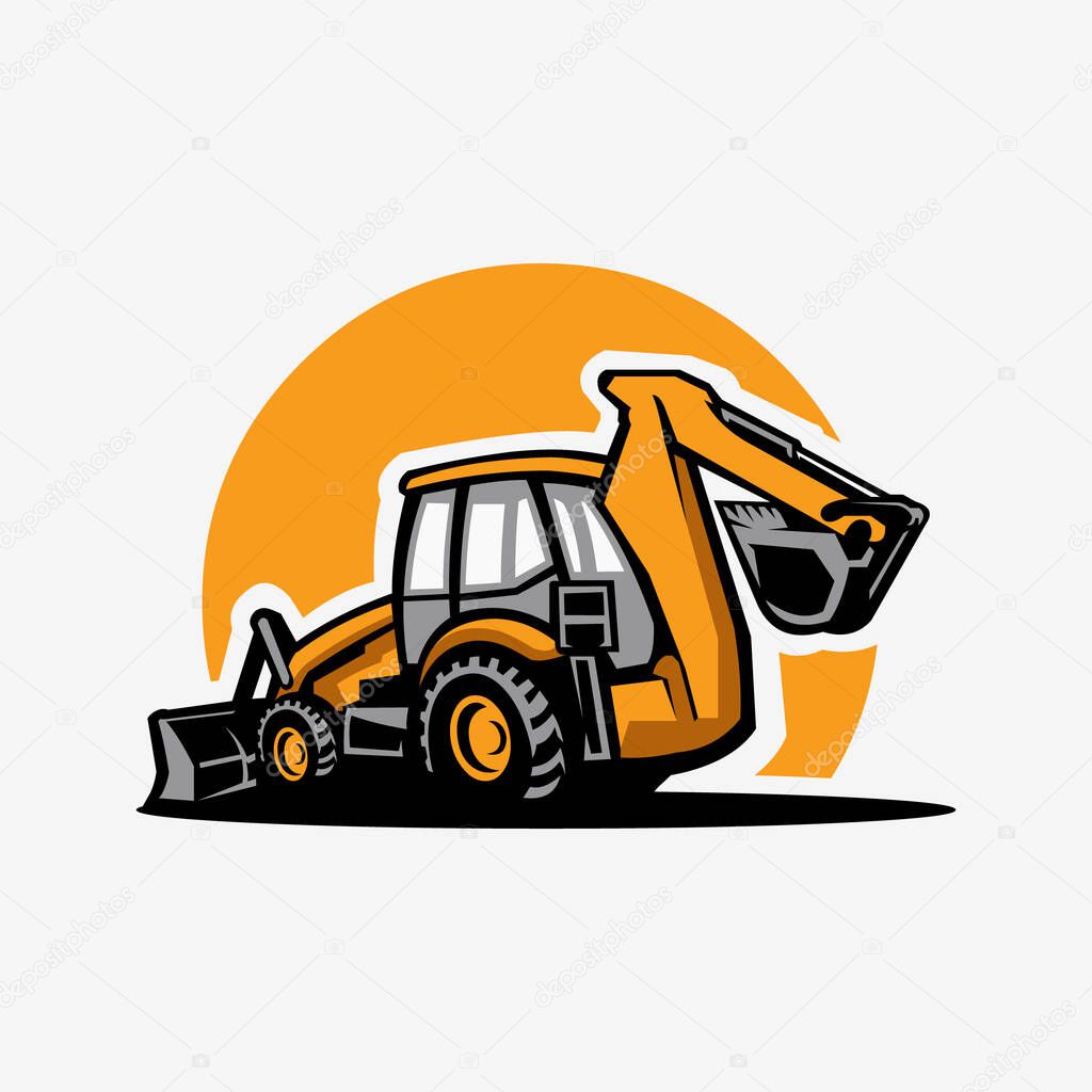 Backhoe Loader Vector Illustration Isolated. Best for Construction Related Industry