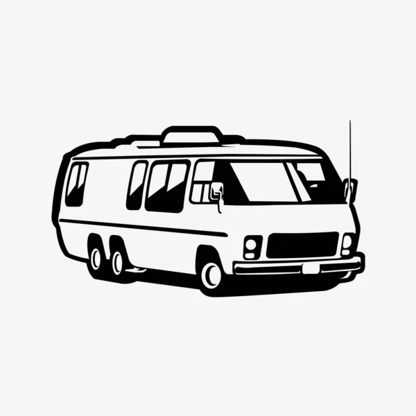 Vintage Classsic Camper Van Caravan Vector Silhouet Monochroom Geïsoleerd — Stockvector