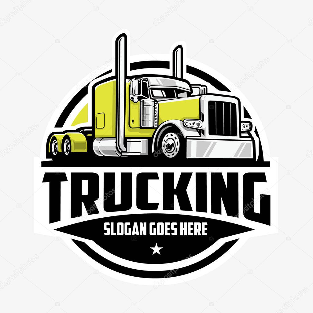 Semi truck big rig 18 wheeler circle emblem logo vector art illustration isolated
