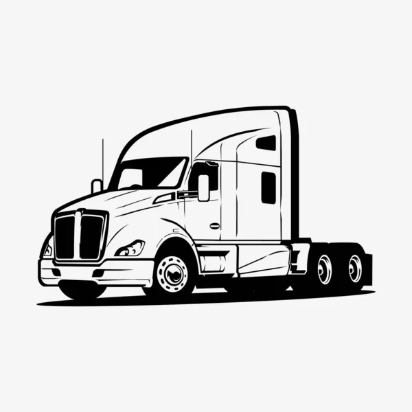 Semi Truck Velká Plošina Wheeler Vektor Silueta Umění Ilustrace Izolované — Stockový vektor