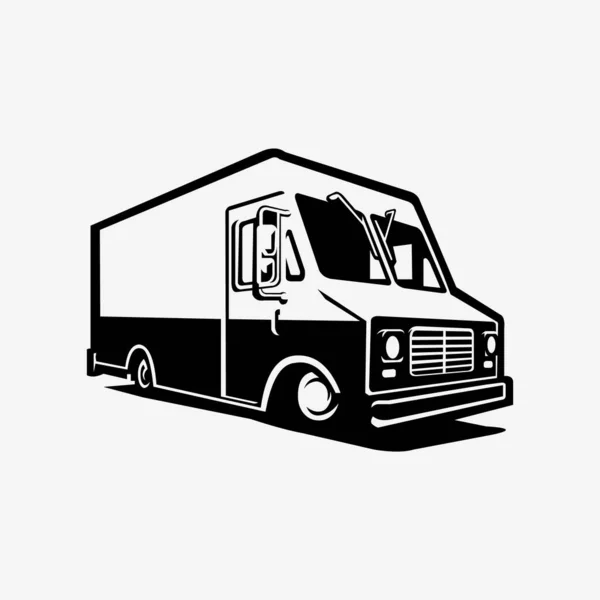 Klassischer Lieferwagen Oder Foodtruck Silhouettenvektor Isoliert Auf Weißem Hintergrund — Stockvektor