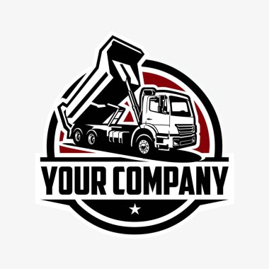 Premium Dump Truck Company Ready Made Circle Emblem Logo Vector Isolated. Tipper Truck Logo Design clipart