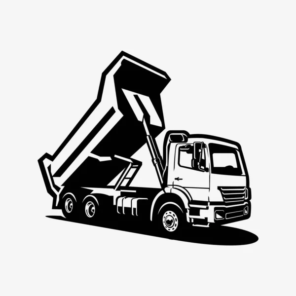 Premium Dump Truck Silhouette Vector Art Isolato Tipper Truck Monocromatico — Vettoriale Stock