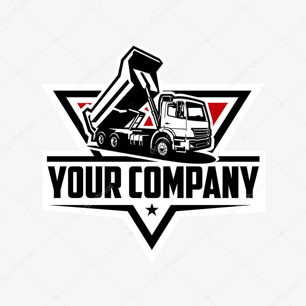 Premium Dump Truck Company Ready Made Badge Emblem Logo Vector Isolated. Tipper Truck Logo Design