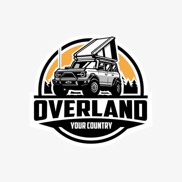 Overland Suv Camper Truck Circle Emblema Logotipo Ilustración Vector Aislado — Archivo Imágenes Vectoriales